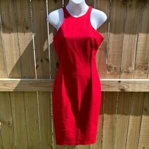 Zara Woman red pin tuck front and back pleat red Racerback midi fitted dress